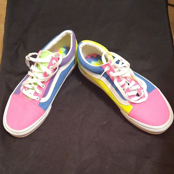 Old Skool Neon Vans Block Multicolor Mens Size 10.5 Womens Size 12 Shoes - Picture 3 of 6
